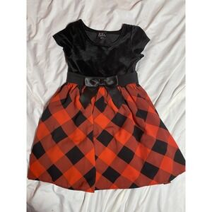Tilt Girls 4T Fit & Flare Black Velvet Red/Black Plaid Bow Knee Cap Sleeve